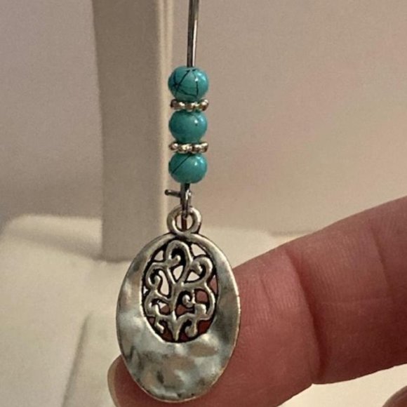 Oval Beaded Dangle Earrings - Picture 10 of 10